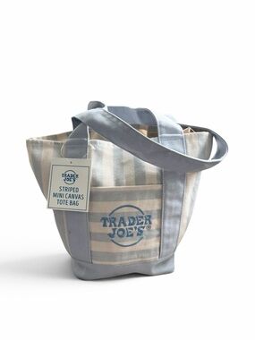 Limited Edition Trader Joe’s Pastel Blue Striped Mini Canvas Tote NWT